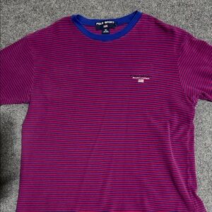 Polo by Ralph Lauren Men's Red and Blue Striped Tee
